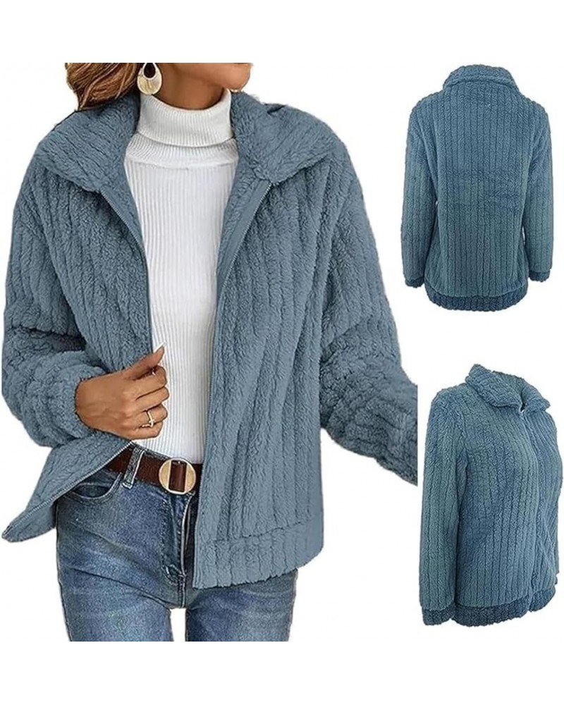 Autumn and Winter plush warm tup cardigan lapel short coat Baby Blue $13.56 Sweaters