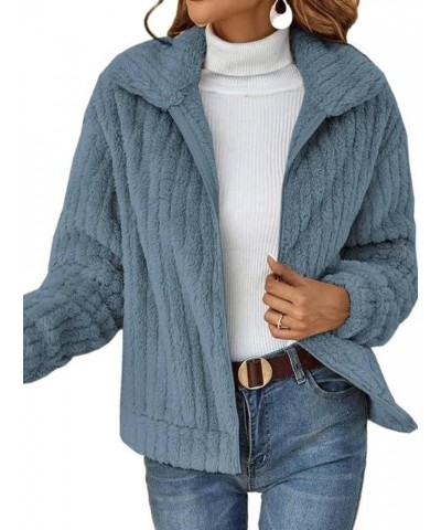 Autumn and Winter plush warm tup cardigan lapel short coat Baby Blue $13.56 Sweaters