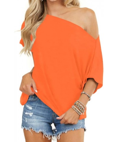 Women's Off Shoulder Tops Short Sleeve Casual Loose Batwing Shirts Oversized Blouse Tunic Orange $16.51 Tops