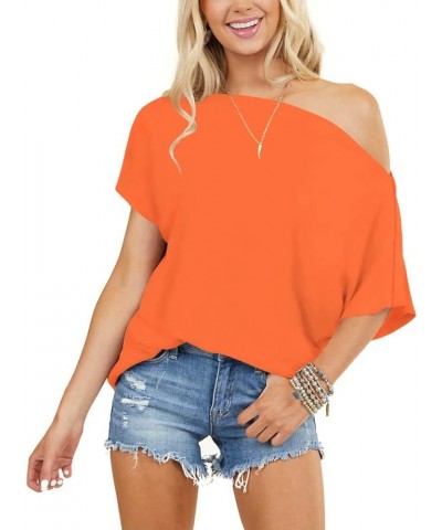 Women's Off Shoulder Tops Short Sleeve Casual Loose Batwing Shirts Oversized Blouse Tunic Orange $16.51 Tops