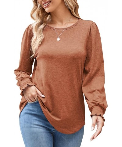 Womens Shirts Long Sleeve Tops Crew Neck Ruffle Dressy Casual Blouse Loose T Shirts Red $11.25 Blouses