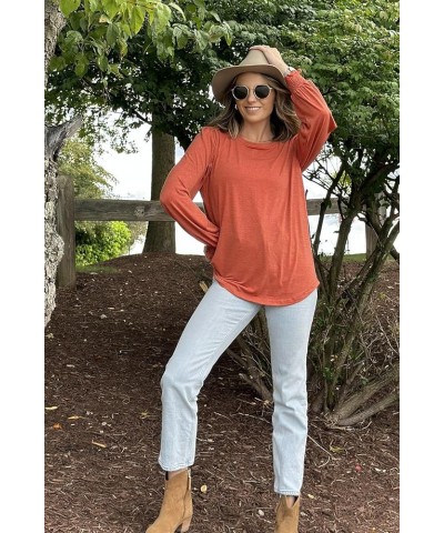 Womens Shirts Long Sleeve Tops Crew Neck Ruffle Dressy Casual Blouse Loose T Shirts Red $11.25 Blouses