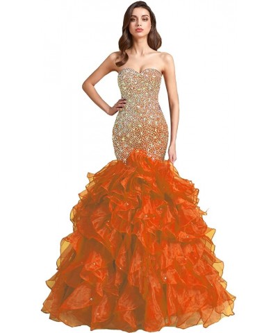 Crystals Long Mermaid Ruffles Beaded Sweetheart Corset Formal Prom Evening Dresses Orange $58.80 Dresses