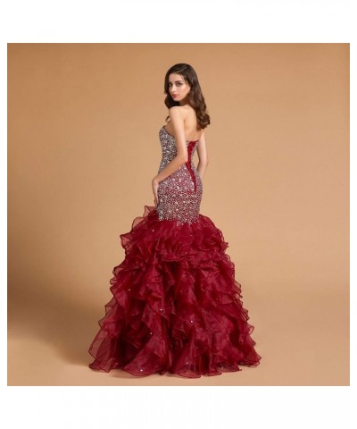 Crystals Long Mermaid Ruffles Beaded Sweetheart Corset Formal Prom Evening Dresses Orange $58.80 Dresses