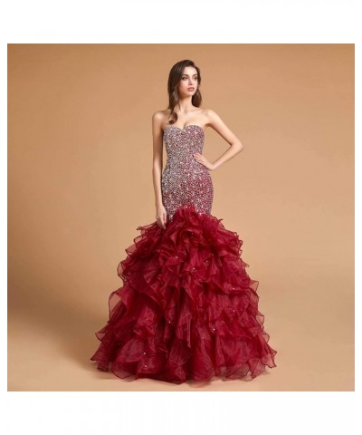 Crystals Long Mermaid Ruffles Beaded Sweetheart Corset Formal Prom Evening Dresses Orange $58.80 Dresses