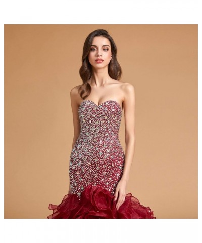 Crystals Long Mermaid Ruffles Beaded Sweetheart Corset Formal Prom Evening Dresses Orange $58.80 Dresses