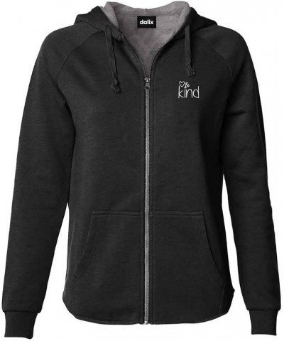 Be Kind Embroidered Hoodie Fleece Sweatshirt Zip Front Womens Black $28.00 Hoodies & Sweatshirts