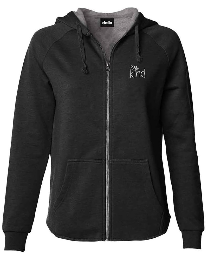 Be Kind Embroidered Hoodie Fleece Sweatshirt Zip Front Womens Black $28.00 Hoodies & Sweatshirts