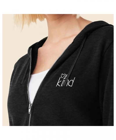 Be Kind Embroidered Hoodie Fleece Sweatshirt Zip Front Womens Black $28.00 Hoodies & Sweatshirts