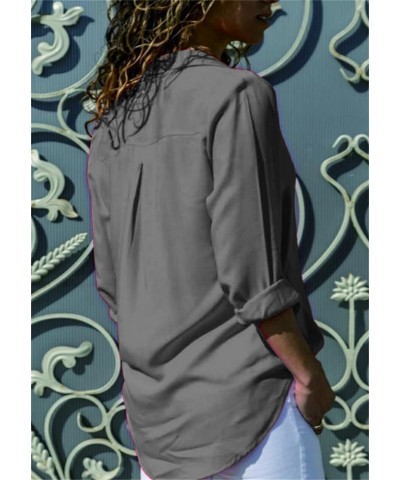 Women's Lapel Collar Chiffon Shirts Button Down Business Blouse Oversized Long Sleeve Tunic Tops Grey $14.74 Blouses