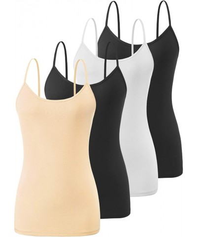 4 Piece Camisoles for Women Basic Camis Undershirt Adjustable Spaghetti Strap Tank Top Black White Black Apricot $11.13 Tanks