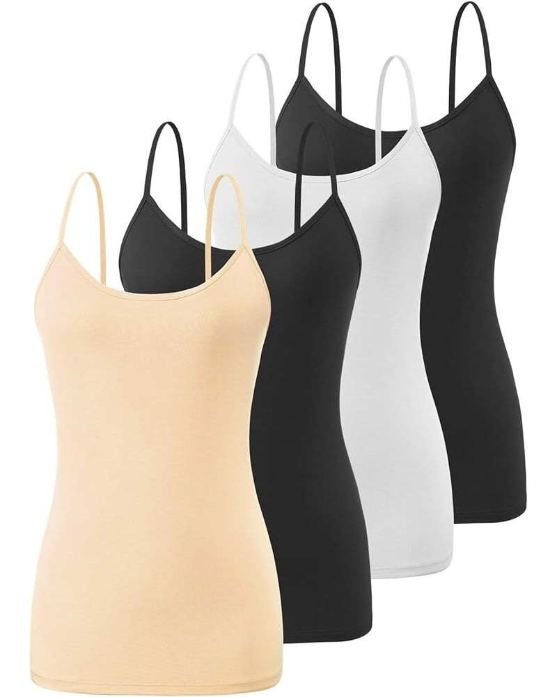 4 Piece Camisoles for Women Basic Camis Undershirt Adjustable Spaghetti Strap Tank Top Black White Black Apricot $11.13 Tanks