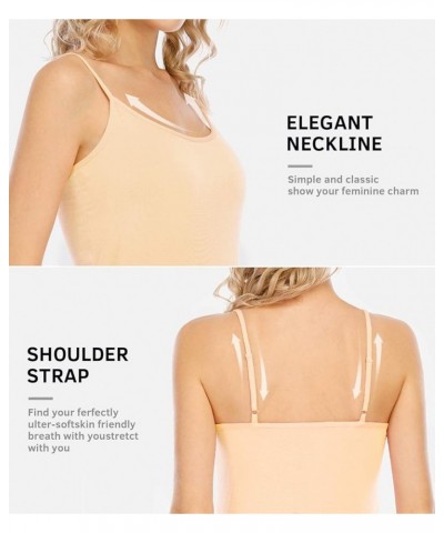 4 Piece Camisoles for Women Basic Camis Undershirt Adjustable Spaghetti Strap Tank Top Black White Black Apricot $11.13 Tanks