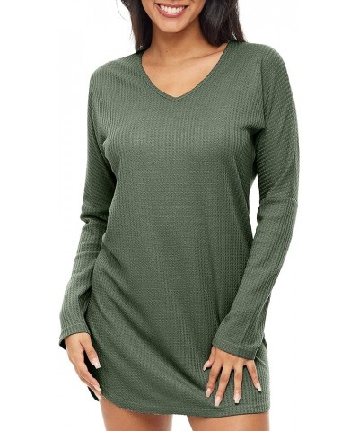 Women's Soft Ribbed Waffle Rib Knit Night Shirt, Oversized Sweater Top Sleep Shirt, Pajamas Shadow Green $12.68 Sleep & Lounge