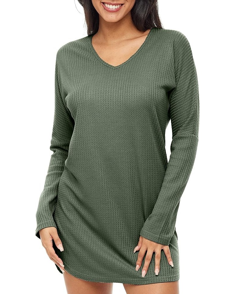 Women's Soft Ribbed Waffle Rib Knit Night Shirt, Oversized Sweater Top Sleep Shirt, Pajamas Shadow Green $12.68 Sleep & Lounge