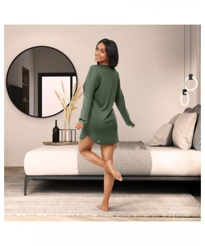 Women's Soft Ribbed Waffle Rib Knit Night Shirt, Oversized Sweater Top Sleep Shirt, Pajamas Shadow Green $12.68 Sleep & Lounge