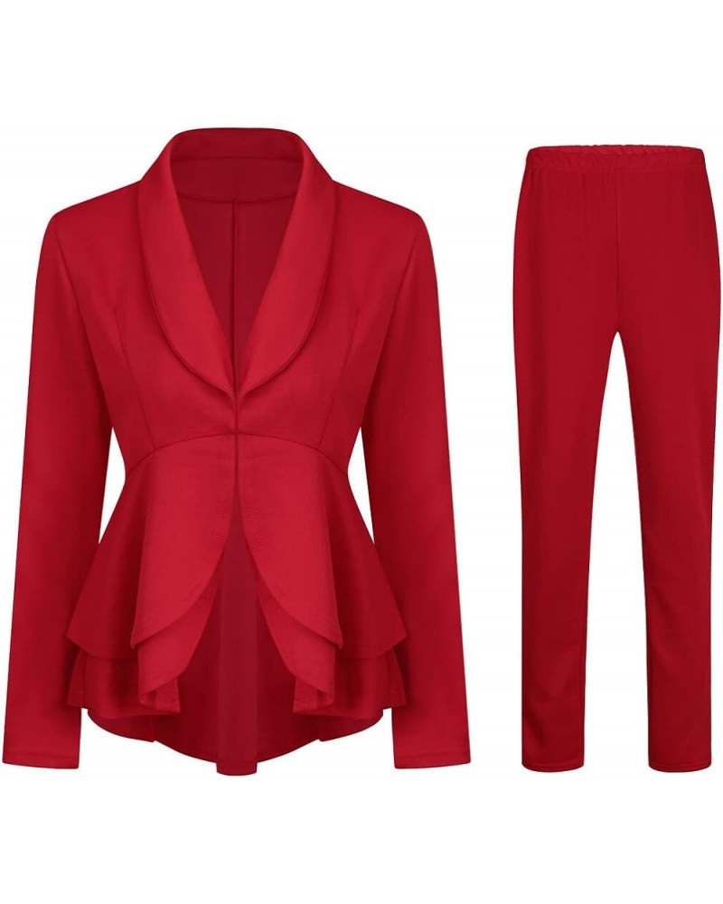 Women's Elegant Business 2 Piece Office Lady Suit Set Work Blazer Pant Red $40.49 Suits