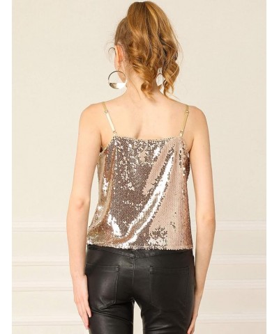 Women's Sequined Shining Camisole Club Party Glitter Disco Sparkle Cami Top Rose Gold $17.10 Tanks