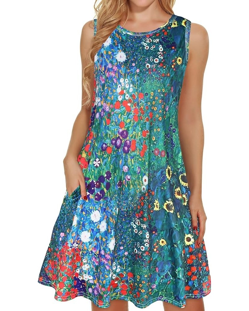 Women's Summer Dresses 2024 Beach Casual Sleeveless Floral Print Tank Loose Sundress with Pocket A Garden Blue Floral $16.79 ...