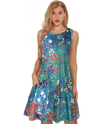 Women's Summer Dresses 2024 Beach Casual Sleeveless Floral Print Tank Loose Sundress with Pocket A Garden Blue Floral $16.79 ...