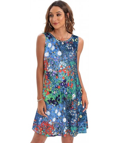 Women's Summer Dresses 2024 Beach Casual Sleeveless Floral Print Tank Loose Sundress with Pocket A Garden Blue Floral $16.79 ...