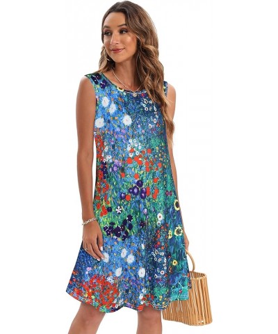 Women's Summer Dresses 2024 Beach Casual Sleeveless Floral Print Tank Loose Sundress with Pocket A Garden Blue Floral $16.79 ...