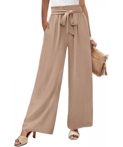 Women's Wide Leg Pants High Waisted Adjustable Tie Knot Loose Trousers Business Casual Work Pants with Pockets Khaki $22.22 P...
