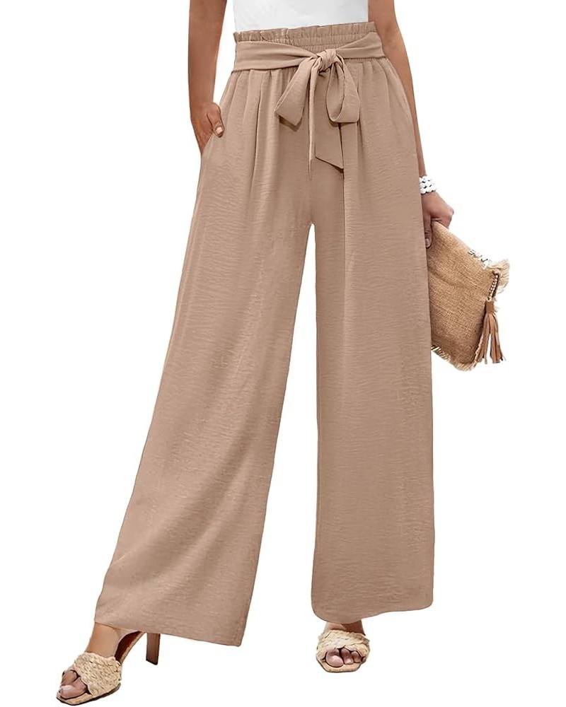 Women's Wide Leg Pants High Waisted Adjustable Tie Knot Loose Trousers Business Casual Work Pants with Pockets Khaki $22.22 P...