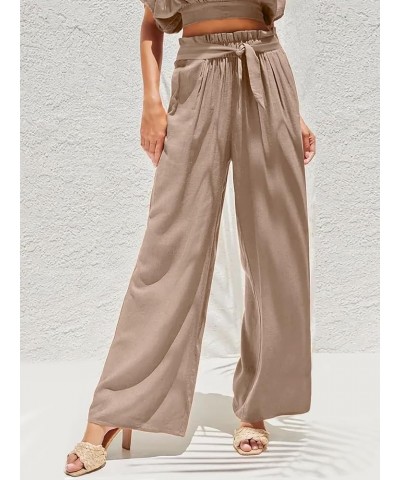 Women's Wide Leg Pants High Waisted Adjustable Tie Knot Loose Trousers Business Casual Work Pants with Pockets Khaki $22.22 P...