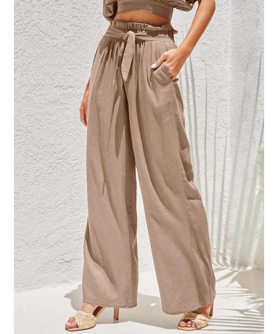 Women's Wide Leg Pants High Waisted Adjustable Tie Knot Loose Trousers Business Casual Work Pants with Pockets Khaki $22.22 P...