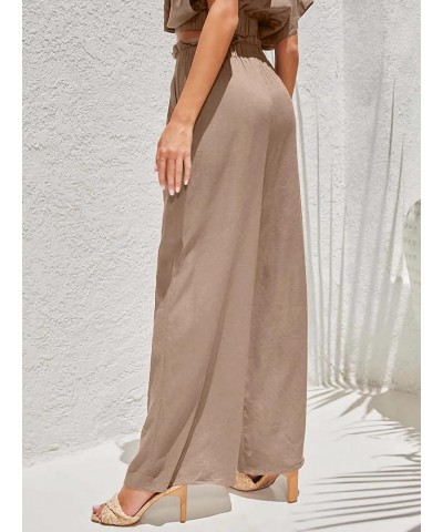 Women's Wide Leg Pants High Waisted Adjustable Tie Knot Loose Trousers Business Casual Work Pants with Pockets Khaki $22.22 P...