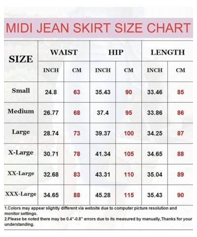 Women's Casual Slit Denim Midi Jean Skirt Button Up Stretch High Waist Frayed with Pockets 2537darkblue $14.83 Skirts