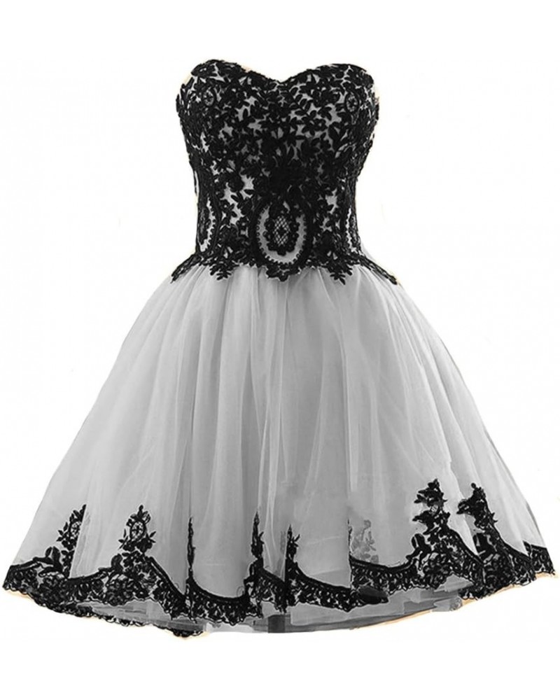 Short Tulle Vintage Black Lace Gothic Prom Homecoming Cocktail Party Dresses Silver $40.95 Dresses