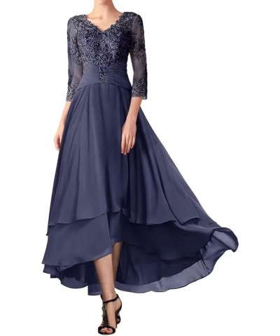 Tea Length Mother of The Bride Dresses for Wedding High Low Formal Evening Dress with Sleeves Stormy $42.11 Dresses