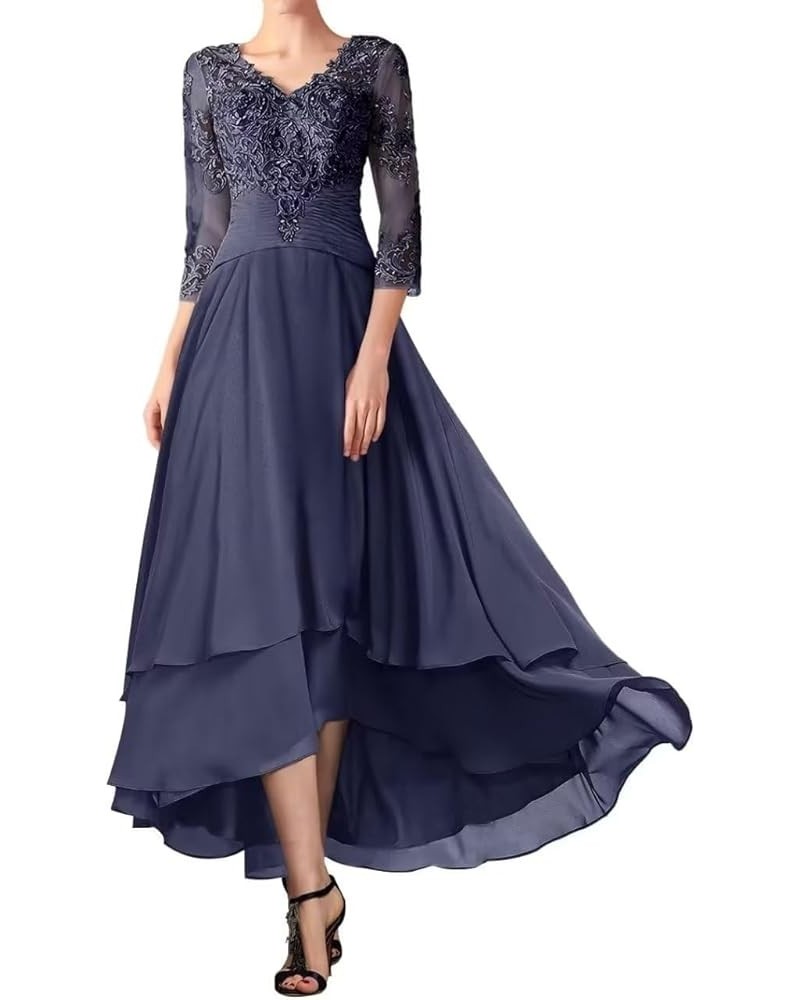 Tea Length Mother of The Bride Dresses for Wedding High Low Formal Evening Dress with Sleeves Stormy $42.11 Dresses