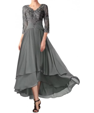 Tea Length Mother of The Bride Dresses for Wedding High Low Formal Evening Dress with Sleeves Stormy $42.11 Dresses