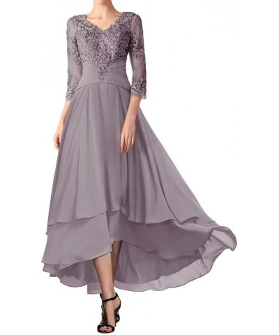 Tea Length Mother of The Bride Dresses for Wedding High Low Formal Evening Dress with Sleeves Stormy $42.11 Dresses