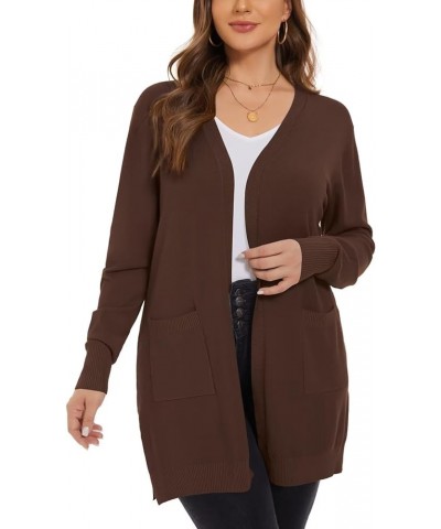 Women's Open Front Cardigans Sweaters with Pockets Long Sleeve Casual Solid Sweater Coat Brown $11.33 Sweaters