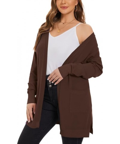 Women's Open Front Cardigans Sweaters with Pockets Long Sleeve Casual Solid Sweater Coat Brown $11.33 Sweaters