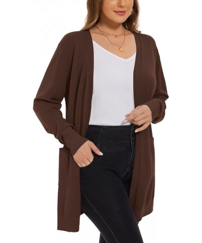 Women's Open Front Cardigans Sweaters with Pockets Long Sleeve Casual Solid Sweater Coat Brown $11.33 Sweaters