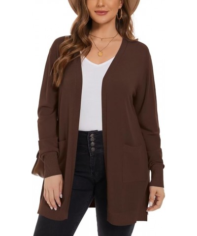 Women's Open Front Cardigans Sweaters with Pockets Long Sleeve Casual Solid Sweater Coat Brown $11.33 Sweaters