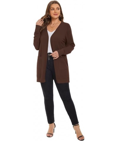 Women's Open Front Cardigans Sweaters with Pockets Long Sleeve Casual Solid Sweater Coat Brown $11.33 Sweaters