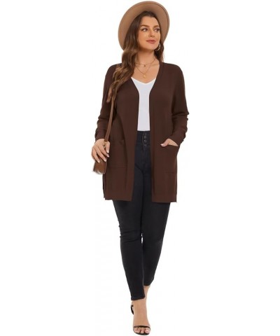 Women's Open Front Cardigans Sweaters with Pockets Long Sleeve Casual Solid Sweater Coat Brown $11.33 Sweaters