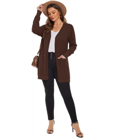 Women's Open Front Cardigans Sweaters with Pockets Long Sleeve Casual Solid Sweater Coat Brown $11.33 Sweaters