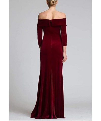 Off Shoulder Velvet Formal Dress Long Sleeve Mother of Bride Dress Mermaid Bridesmaid Dress DIL127 Purple $38.15 Dresses