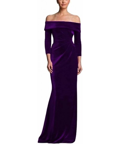 Off Shoulder Velvet Formal Dress Long Sleeve Mother of Bride Dress Mermaid Bridesmaid Dress DIL127 Purple $38.15 Dresses