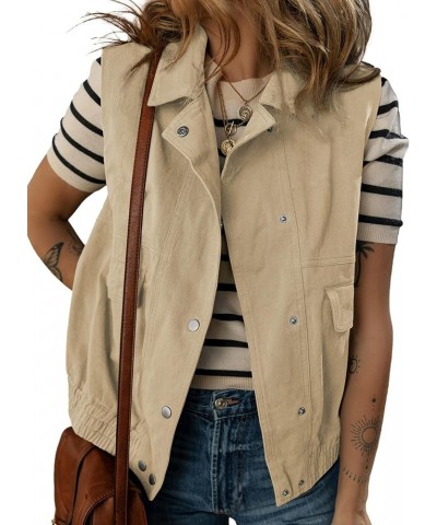Womens Vests Outerwear Button-Down Lapel Collar Elastic Hem Lightweight Spring Waistcoat Sleeveless Jacket Cargo Vest Khaki $...