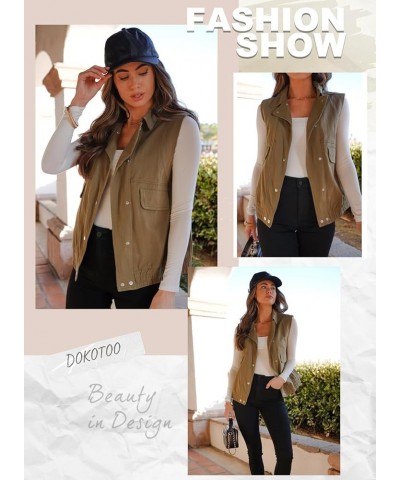 Womens Vests Outerwear Button-Down Lapel Collar Elastic Hem Lightweight Spring Waistcoat Sleeveless Jacket Cargo Vest Khaki $...