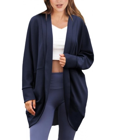 Womens Air Essentials Cocoon Cardigan Oversized Long Sleeve Open Front Coat with Pockets Navy $19.36 Sweaters