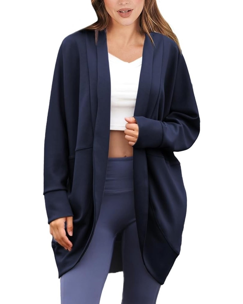 Womens Air Essentials Cocoon Cardigan Oversized Long Sleeve Open Front Coat with Pockets Navy $19.36 Sweaters